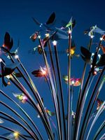 Lampe LED Multicolore Effet Feux d'Artifice, Sculpture en Acier Inoxydable et Fer Forgé, Étanchéité IP65, Idéale pour Jardin et Aménagement Paysager Personnalisé