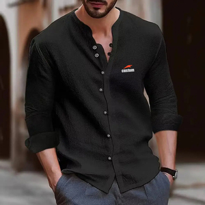 <span class=keywords><strong>Camicia</strong></span> da <span class=keywords><strong>uomo</strong></span> casual in cotone e <span class=keywords><strong>lino</strong></span>, stile cinese, minimalista europeo e americano, retrò, a maniche lunghe, vestibilità ampia - Product Image 2