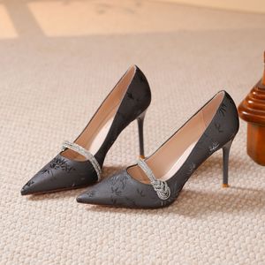 Zapatos de Tacón Alto con Punta Puntiaguda, Tacón de Aguja, Decoración de Diamantes de Imitación, Estampado, Estilo Mary Jane, Tendencia de Moda, Elegantes para Uso Diario - Product Image 1