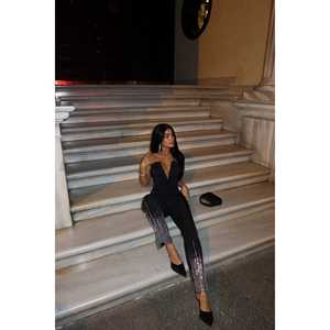 Pantalon évasé taille haute noir Peta scintillant pour femme, respirant, avec fermeture élastique à la taille, longueur genou, polyvalent pour le travail et les loisirs - Product Image 6