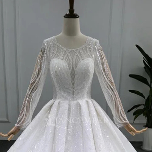 Vestido de Novia Personalizado con Cuentas y Lentejuelas, Vestido de Princesa con Mangas Largas, Vestido de Novia Árabe Lsbh18 - Product Image 4