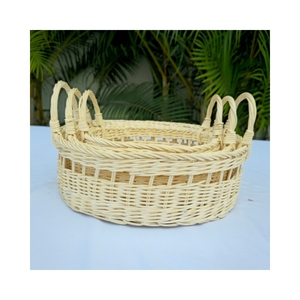 Natural Rattan Storage <b>Baskets</b> Set of 3 Handwoven <b>Rectangular</b> with Handles Multi-Purpose Rustic Design for Neatening - Product Image 2