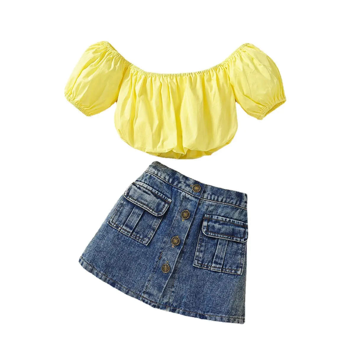 Nieuwe Spijkerrok Pakken Kinderen Zomer Outfit Prinsessenkleding Babykleding Kinderkleding Groothandel Peuter Meisjes Jeans