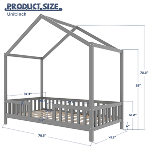 <span class=keywords><strong>Lit</strong></span> enfant taille double, <span class=keywords><strong>lit</strong></span> Montessori gris au sol avec baldaquin et toit, pour chambre de tout-petit, décoration de chambre d'enfant - Product Image 2