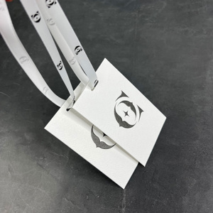 Luxury Embossed Paper Tags - Custom Printed Cotton Texture Clothing Tags with Satin Ribbon <b>String</b> - Product Image 3