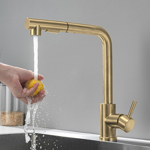 <span class=keywords><strong>Robinet</strong></span> de cuisine extractible en acier inoxydable SUS 304, finition or brossé, en forme de 7, mitigeur eau chaude et froide pour évier - Product Image 2