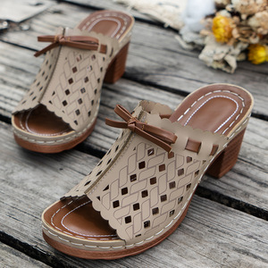 รองเท้าส้นสูงแบบเปิดส้นสำหรับผู้หญิง แฟชั่นฤดูร้อน ประดับโบว์ใหญ่ สไตล์โรมัน ไซส์ 43 - Product Image 6