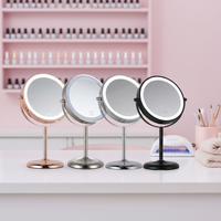 Miroir cosmétique rond portable à LED grossissant 1X10 personnalisable, style moderne minimaliste pour le maquillage sur table