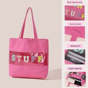 Sac à main en toile de coton personnalisé avec lettres brodées, sac fourre-tout en toile PVC transparente - Product Image 2
