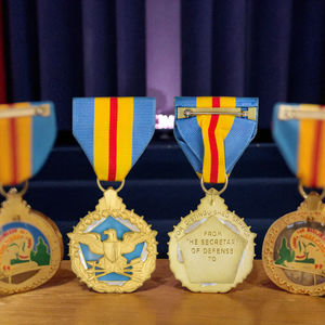 Medalla <span class=keywords><strong>militar</strong></span> de servicio distinguido de oro brillante personalizada de fábrica, trofeos y placas de premio de honor del Departamento de Defensa - Product Image 4