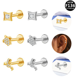 Titanium Plated <b>Animal</b> Stud Earrings With <b>Crystal</b> Prong Setting For Ear Cartilage And Lip Piercing Unisex Fashion Jewelry - Product Image 1