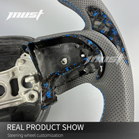Volant en fibre de carbone forgé avec flocons bleus LED personnalisés pour Dodge Charger Challenger SRT Hellcat pour Jeep Trackhawk 2013-2023