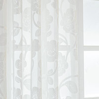 Voilage Jacquard Floral Blanc à Œillets, Rideau en Voile Polyester pour Chambre, Salon, Balcon