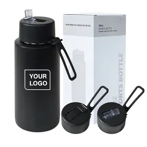 Custom bpa free eco friendly 34oz 1000ml stainless steel vacuum flask reusable double wall insulated frank green water bottle