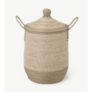 Premium Handwoven Vintage Seagrass Basket For Living Room Laundry <b>Storage</b> Organizer <b>Hamper</b> with Lid - Product Image 4