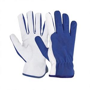 Guantes de Trabajo de Cuero PU Blanco y Azul, Guantes de Seguridad Antideslizantes con Muñequera Elástica - Product Image 1