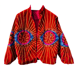 Manteau en velours brodé à la main de style bohème, col mandarin, manches longues, grande taille, vêtements d'extérieur décontractés pour femmes, motif géométrique d'hiver - Product Image 1