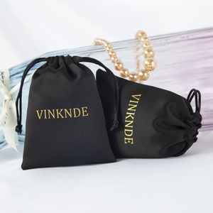 High Quality Custom 13*18cm Satin Drawstring Pouch <b>Small</b> Black Rose Gold & Large Dust Silk for Jewelry with Pink <b>White</b> Logo - Product Image 6