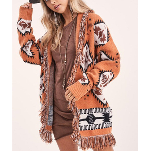 Maglione <span class=keywords><strong>donna</strong></span> personalizzato Cardigan lungo Jacquard rettangolare quadrato Design bohémien temperamento alla moda maglione lavorato a maglia - Product Image 1