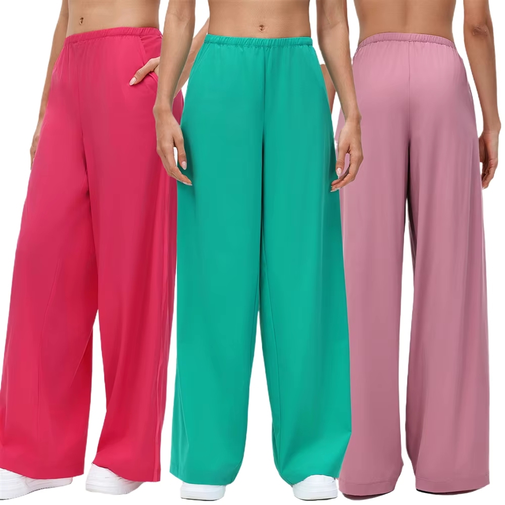 Womens Casual Loose Pants Wide Leg Dance Yoga Sports Pants Stretchy Nylon Spandex Quick Dry Breathable Solid Maxi Pants