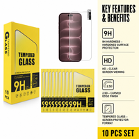 Protection d'écran en verre trempé HD anti-rayures 9H 10 en 1 pour iPhone 11 12 13 14 15 16 17 18 Pro Max Duo XS XR