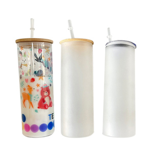 25oz DIY Gift Iced Coffee Glasses reusable skinny glasses tumbler with bamboo lid and plastic straw For Sublimation Printing