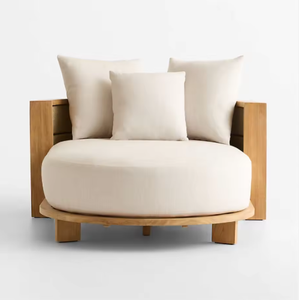Silla de Jardín de Madera de Teca Moderna y Lujosa con Cojines Gruesos de Tela para Uso Junto a la Piscina y en el Patio - Product Image 5