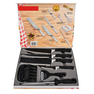 Ensemble de couteaux de cuisine 8 pièces, noir, antiadhésif, acier inoxydable, couteaux de cuisine professionnels avec aiguiseur - Product Image 1