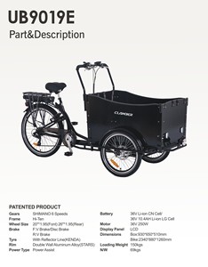 UB 9019 vélo cargo néerlandais avec pédale à 7 vitesses trois roues cadre en aluminium 36v porte-bagages arrière batterie au lithium vélo de <span class=keywords><strong>transport</strong></span> adultes - Product Image 6