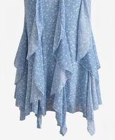 Robe longue maxi en mousseline bleue à imprimé floral, col en V, manches longues évasées, volants, coupe sirène, idéale pour les rendez-vous et les brunches