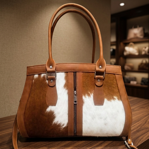 Bolso de Mano Vintage para Niñas, 100% Cuero Genuino, Cierre de Cremallera, Diseño de Rayas Dulces, Dos Correas de Hombro, Impermeable, Gran Capacidad - Product Image 1