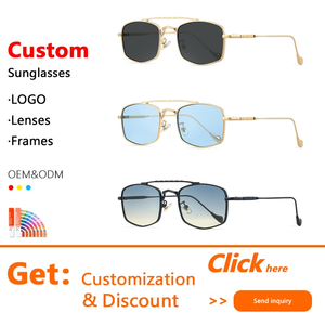 Sunray Metallic <b>Frame</b> Two Rail Bridge Spring Temple Square Outline Sunglasses High Grade Retro 90s Fashion Look - Product Image 2