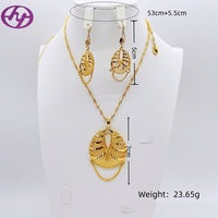 Parure de bijoux Hongyue plaqué or 24 carats avec pampilles en forme d'aile - Collier et boucles d'oreilles ethniques ajourés pour femme - Cadeau de mariage pour mariée du Moyen-Orient