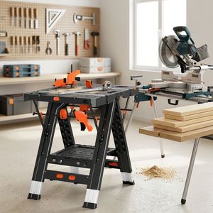Folding Workbench <b>Table</b> With <b>Clamping</b> Handles Tool Tray 300kg Capacity Industrial Style 1200x900x400mm - Product Image 6