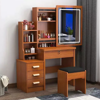 Coiffeuse de chambre en MDF style crème avec miroir, tabouret et armoire tout-en-un, multifonction, démontable, compacte