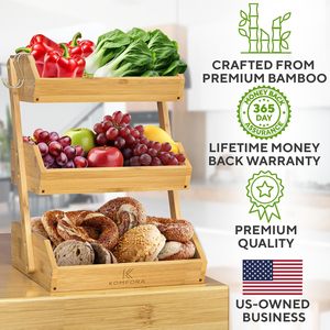 Bamboo Fruit And Vegetable Rack 3 Tier Multifunctional <b>Kitchen</b> Countertop Storage For Food - Product Image 5