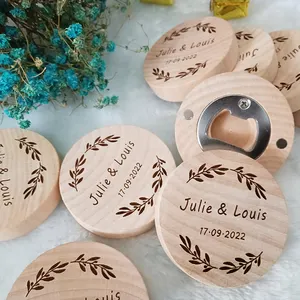 Wooden Stainless Steel Fridge Magnet Custom Diy Round Bottle Opener Magnetic Coaster