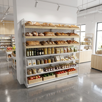 Étagères de magasin de proximité 2026 tendance à 1 niveau, hybrides bois-métal, gondole de boulangerie en maille métallique, revêtement en poudre époxy, installation rapide