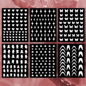 Tırnak sanat takılar içi boş şablon aşk kelebek ayı yıldız fransız mürekkep püskürtmeli etiket çıkartmaları tırnak sanat dekorasyon için