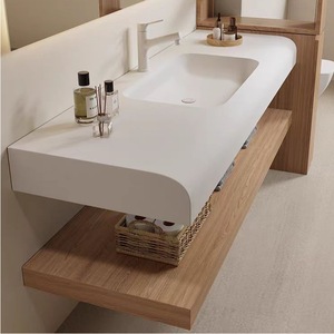 Meuble de salle de bain de luxe en bois massif multicouche avec miroir intelligent, lavabo intégré, finition sans peinture, couleur bois naturel, pour toilettes - Product Image 3