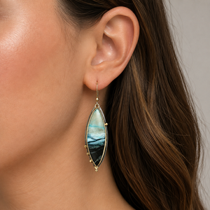 Orecchini Pendenti Iridescenti Blu Oceano Stile Bohémien Vintage, Gioielli di Moda per Donne - Product Image 2