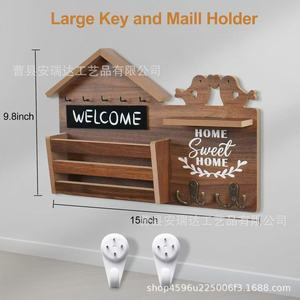 Wooden Wall Organizer <b>Shelf</b> With <b>Hooks</b> For Entryway Key Storage And Message Board Living Room Home Decor - Product Image 5