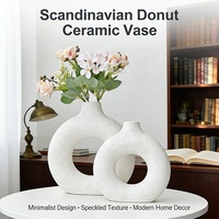 Vas Donat Keramik Minimalis Buatan Tangan Warna Putih Nordic untuk Bunga, Dekorasi Meja untuk Pesta Pernikahan, Ruang Tamu, Kamar Tidur