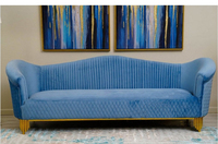 Ensemble de canapés Chesterfield de luxe 3 places, canapé-lit en tissu velours doré, pieds en acier inoxydable - Design moderne pour salon, école