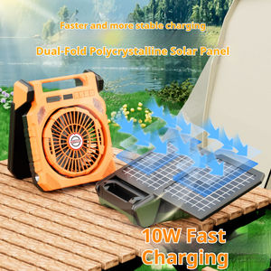 พัดลมพลังงานแสงอาทิตย์แบบชาร์จไฟได้ 10400mAh พร้อมแผงโซลาร์เซลล์ พัดลมตั้งแคมป์แบบพับได้ ชาร์จ USB พลาสติก มอเตอร์ไร้แปรงถ่านสี่ระดับความเร็ว สำหรับรถบ้านและรถยนต์ - Product Image 4