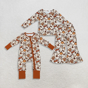 Ensemble de vêtements d'automne pour bébés filles, chemises à nœuds en forme de citrouille, pantalons à poches - Product Image 3