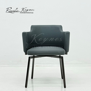 KeynesContemporary Upholstered Dining Armchair Dark Gray Black Metal Legs for Hotel Cafe Commercial Use - Product Image 1