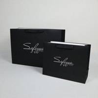 Sacs en papier d'emballage de luxe noirs pour chaussures et vêtements, imprimés avec logo personnalisé, pour le shopping, les cadeaux et les bijoux