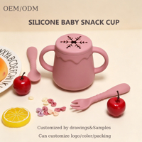 Contenants à collation en silicone incassables rose pâle, anti-déversement, compatibles lave-vaisselle, pour l'autonomie alimentaire des bébés de 6 à 12 mois et les tout-petits