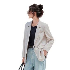 Off White Blazer Women Spring Autumn 2025 Slim Fit Irregular Back Slit Anti Wrinkle Solid Color Polyester Worsteds - Product Image 5